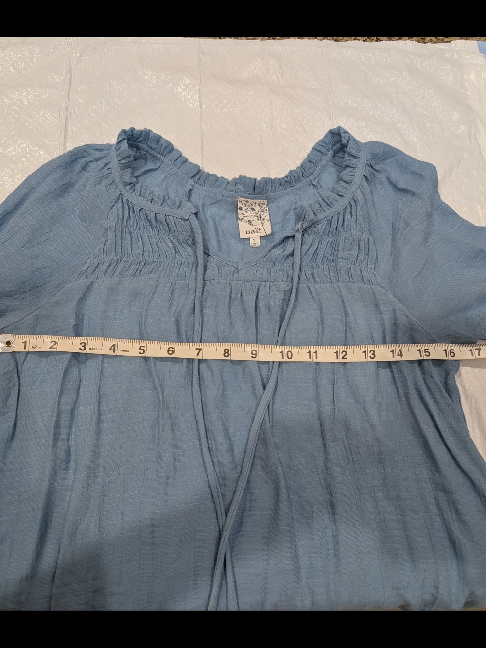 Light Blue Women’s Peasant Blouse Fits Like A Small - Picture 6 of 6
